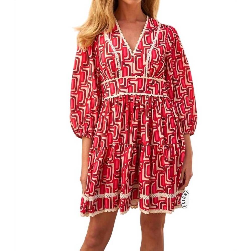 NEW CHOKLATE PARIS camille abstract print skater dress in red multi